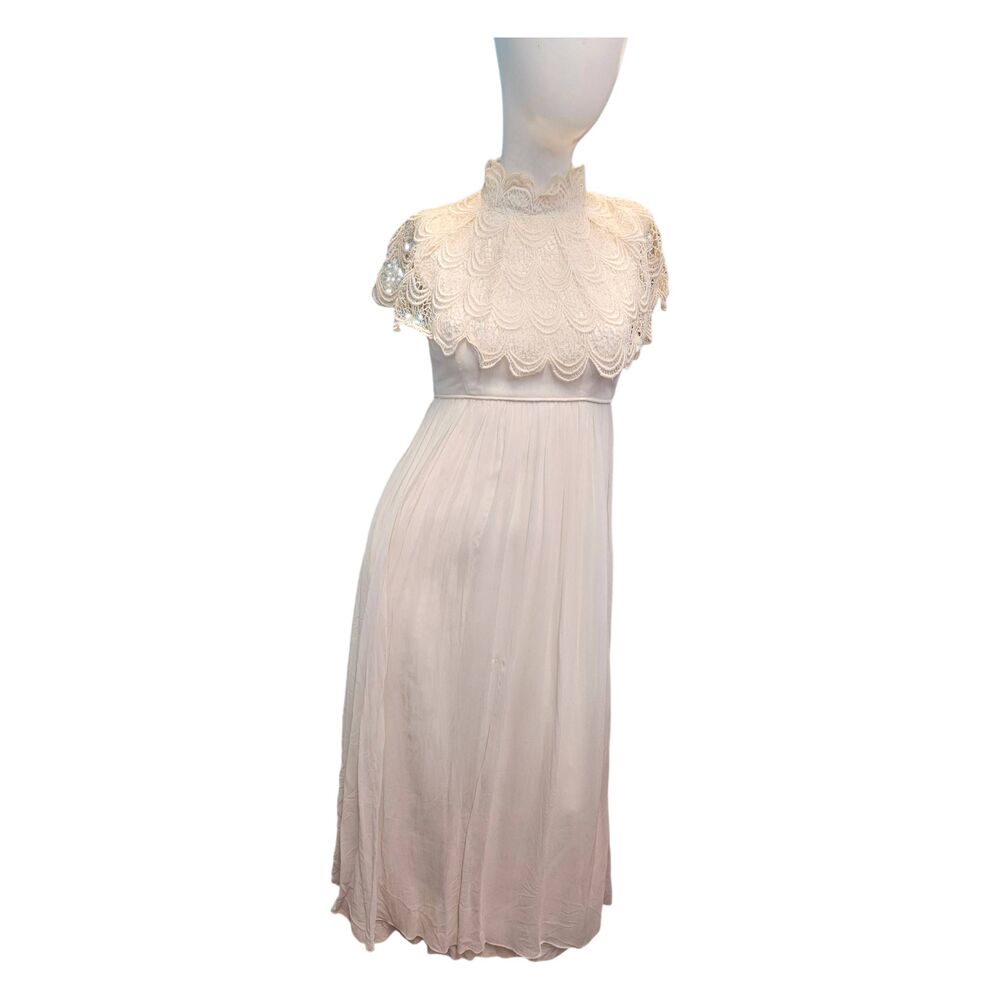 Sandine Originals Vintage 60's Off White Lace Trim Yoke Maxi Dress Womens Size X